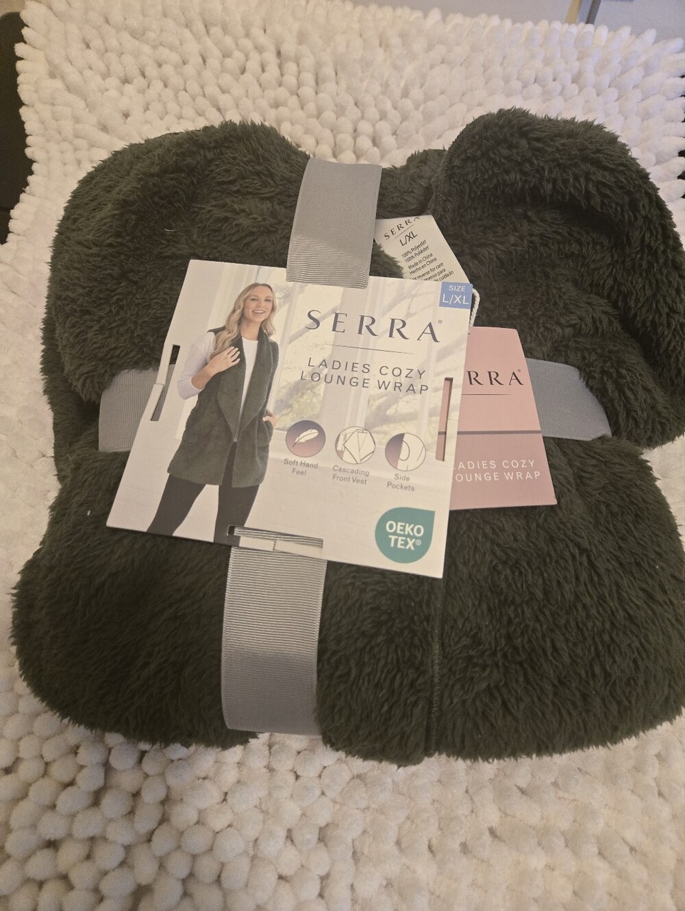 Serra Ladies Cozy Lounge Wrap - Olive Green Teddy Jacket, Size L/XL